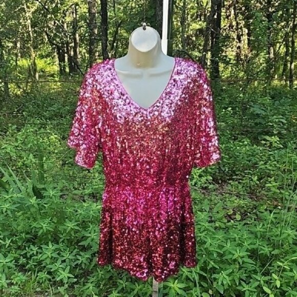 Maner Large Pink Sequin Romper V Neck New - Picture 1 of 16
